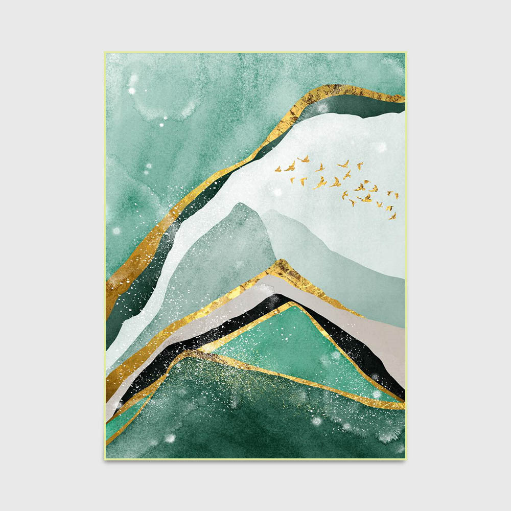 Abstract Green and Gold Door Mat - Large Rectangular Living Room Carpet