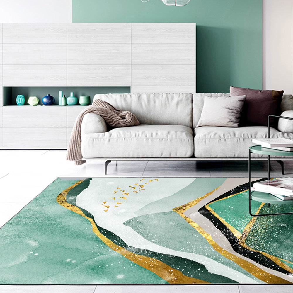 Abstract Green and Gold Door Mat - Large Rectangular Living Room Carpet