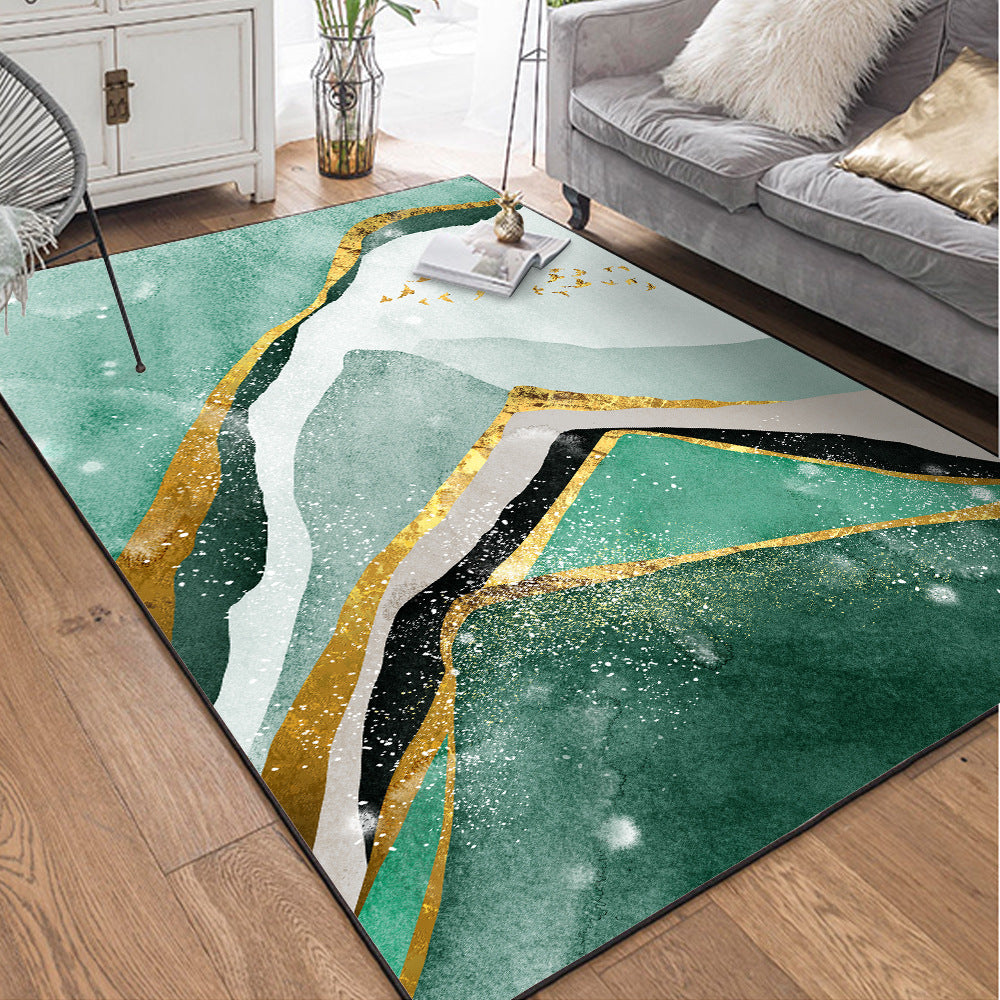 Abstract Green and Gold Door Mat - Large Rectangular Living Room Carpet