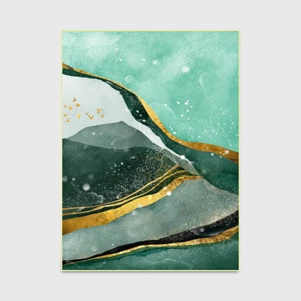 Abstract Green and Gold Door Mat - Large Rectangular Living Room Carpet