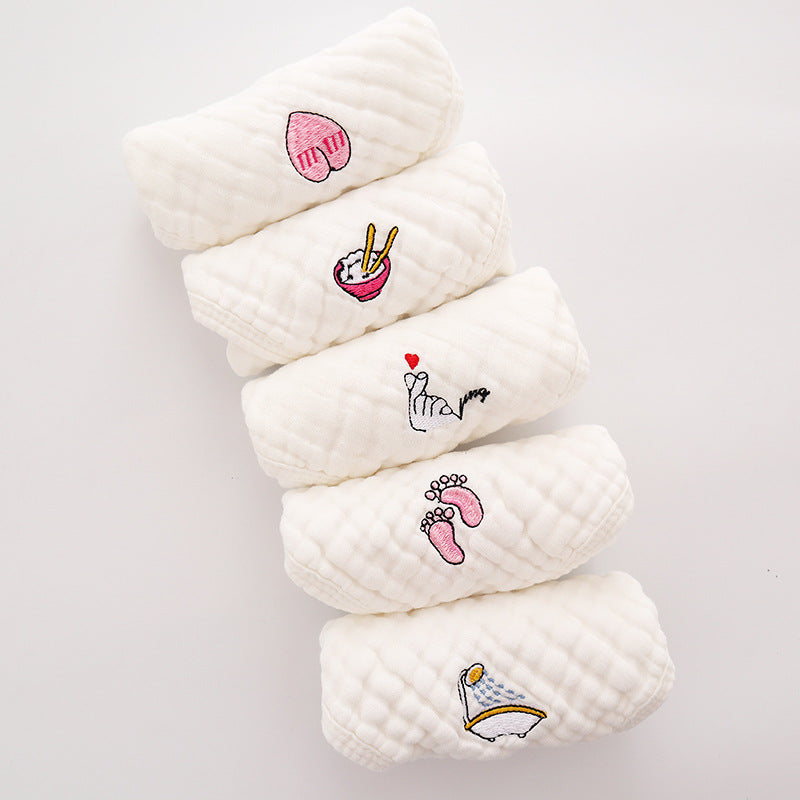 Set of 5 Cotton Embroidered Baby Square Towels - Multi-Layer Nursery Handkerchiefs