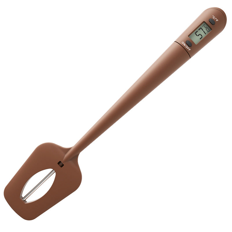 Digital Cooking Thermometer with Silicone Scraper Spatula - Food & BBQ Safe, Brown