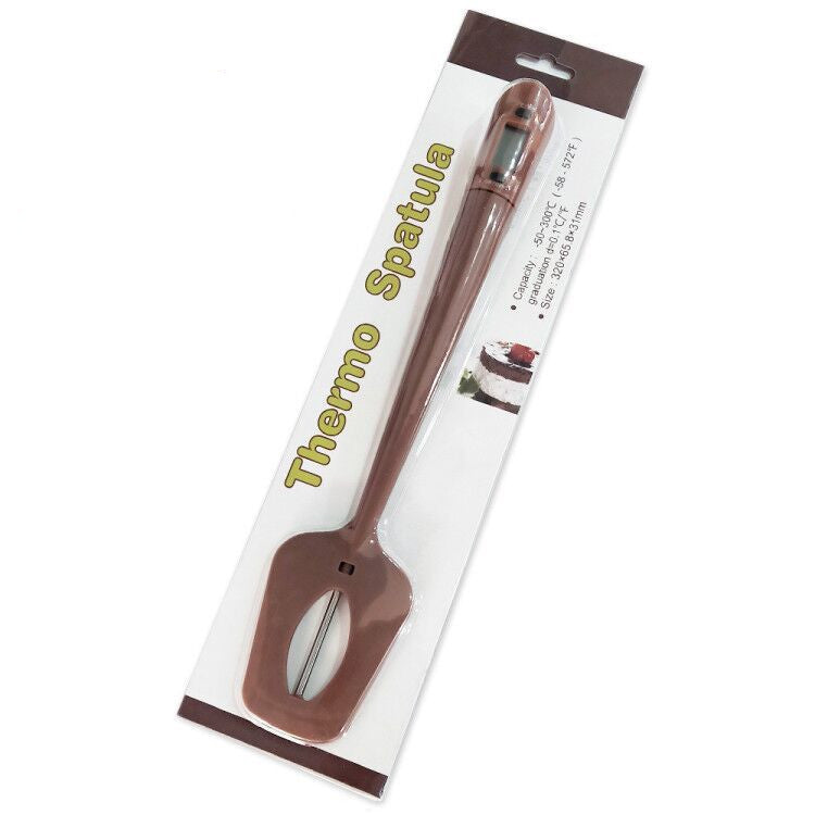 Digital Cooking Thermometer with Silicone Scraper Spatula - Food & BBQ Safe, Brown