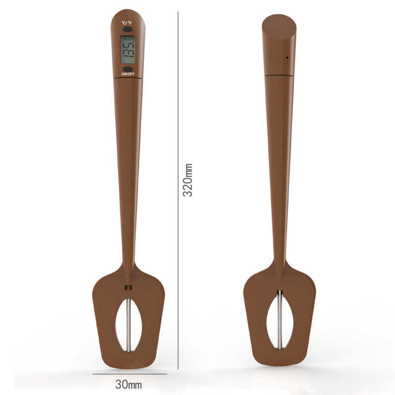 Digital Cooking Thermometer with Silicone Scraper Spatula - Food & BBQ Safe, Brown