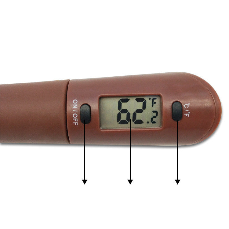 Digital Cooking Thermometer with Silicone Scraper Spatula - Food & BBQ Safe, Brown