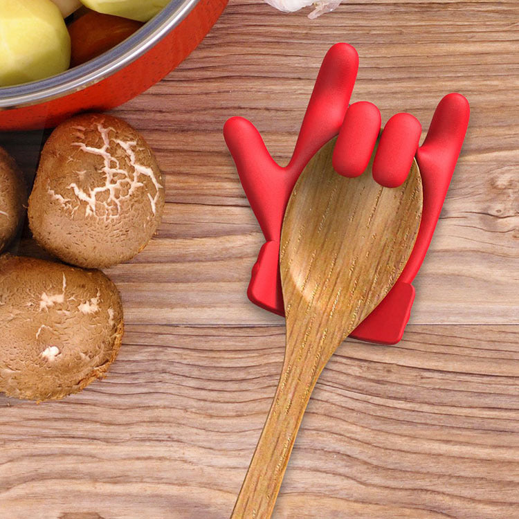 Kitchen Pot Cover with Finger Spill Prevention Silicone Lifting Spoon Rest - Red