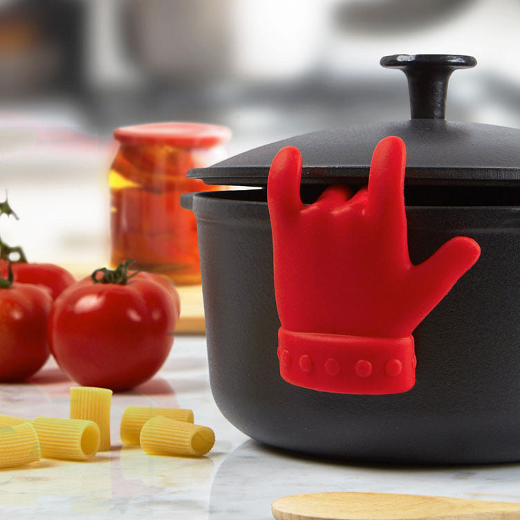Kitchen Pot Cover with Finger Spill Prevention Silicone Lifting Spoon Rest - Red