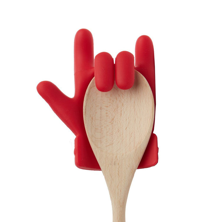 Kitchen Pot Cover with Finger Spill Prevention Silicone Lifting Spoon Rest - Red