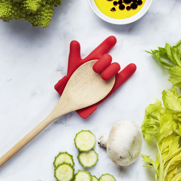 Kitchen Pot Cover with Finger Spill Prevention Silicone Lifting Spoon Rest - Red