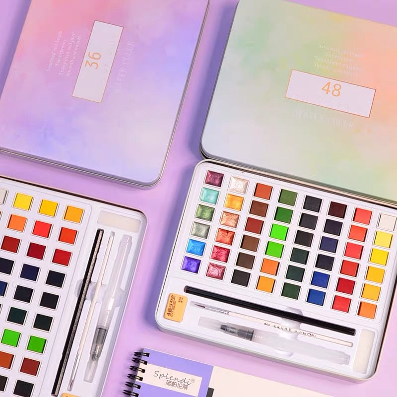 Pearlescent Watercolor Paint Set – Portable 36-48-12 Color Palette
