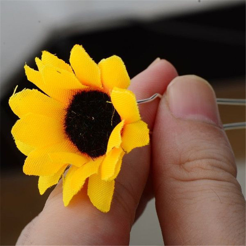 Artificial Sunflower Hairpin - Yellow, 6 Pack