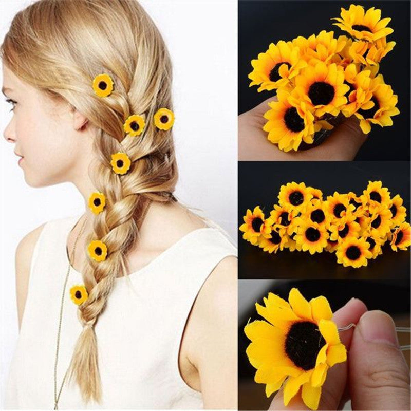 Artificial Sunflower Hairpin - Yellow, 6 Pack