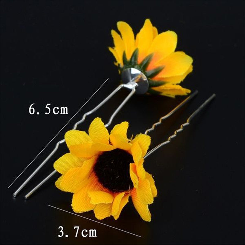 Artificial Sunflower Hairpin - Yellow, 6 Pack