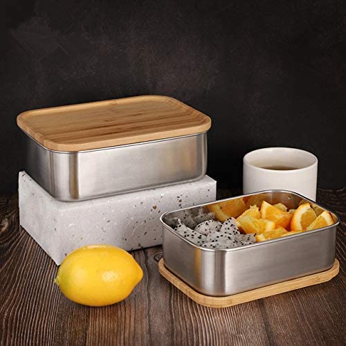 Japanese Style Bamboo Wood Lunch Box with Three-Grid Stainless Steel Interior