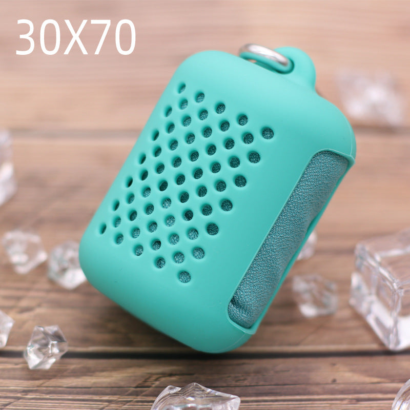 Portable Mini Sports Face Towel with Silicone Case Quick Dry Hand Towel