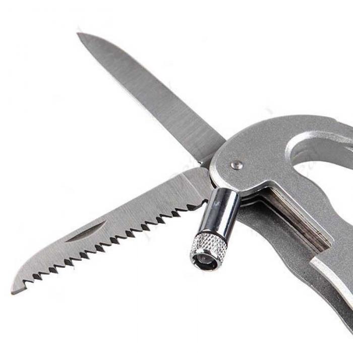 Multifunctional Stainless Steel Carabiner Hook with Screwing and Cutting Tools