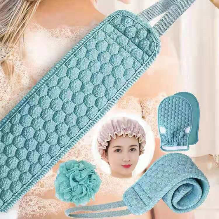 Bath Towel Pull Back Strip - Natural Fiber, 8x81cm, Includes Gloves