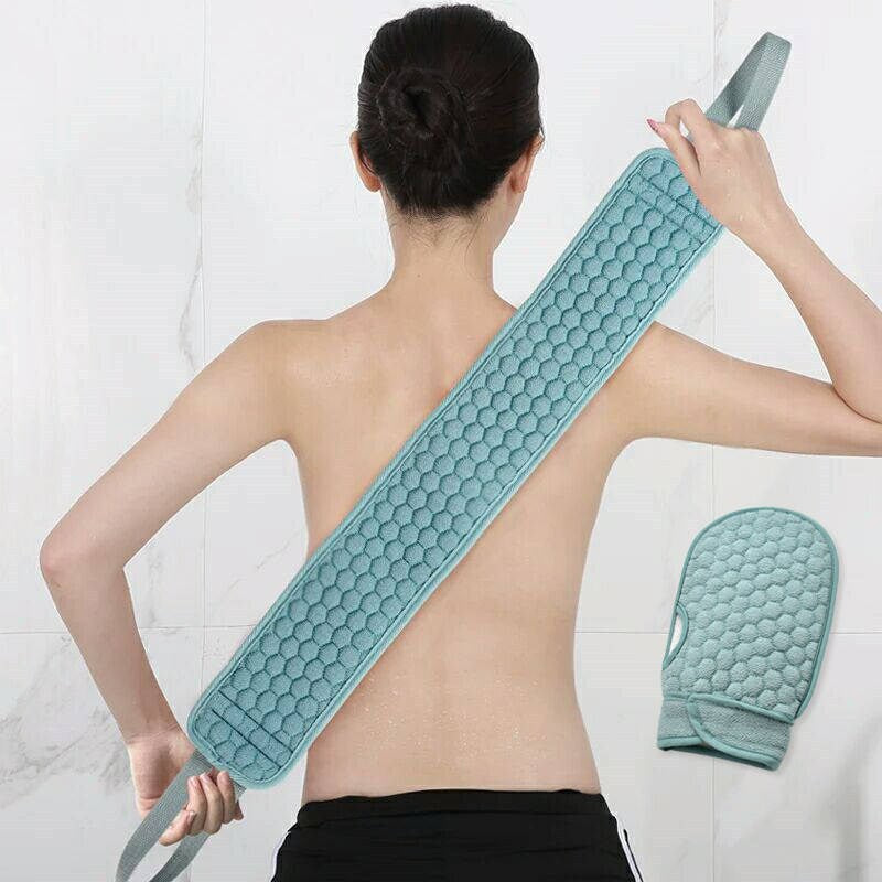 Bath Towel Pull Back Strip - Natural Fiber, 8x81cm, Includes Gloves