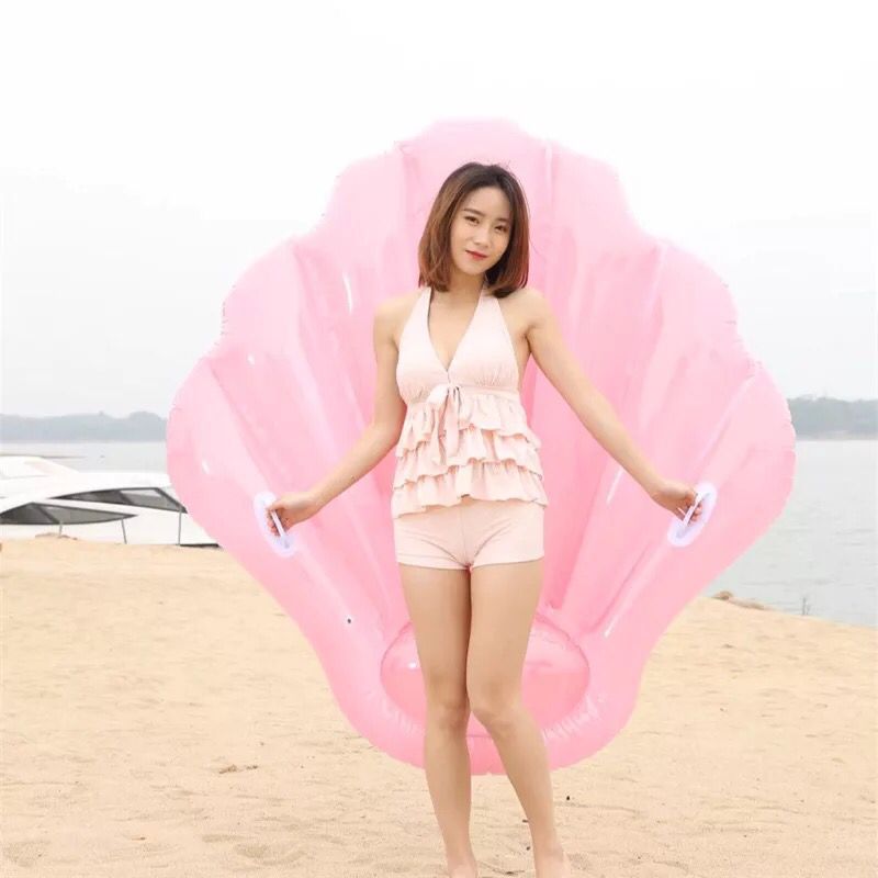 Pink Inflatable Shell Floating Row Recliner for Pool & Water Sports