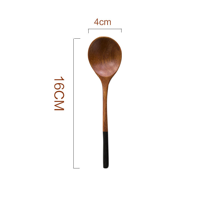 Japanese Style Natural Log Spoon Couple Spoon Kitchen Utensil with Black or Red Handle