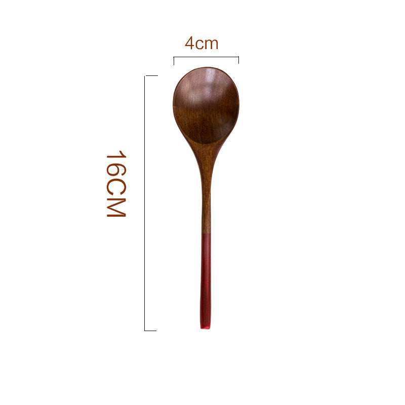 Japanese Style Natural Log Spoon Couple Spoon Kitchen Utensil with Black or Red Handle