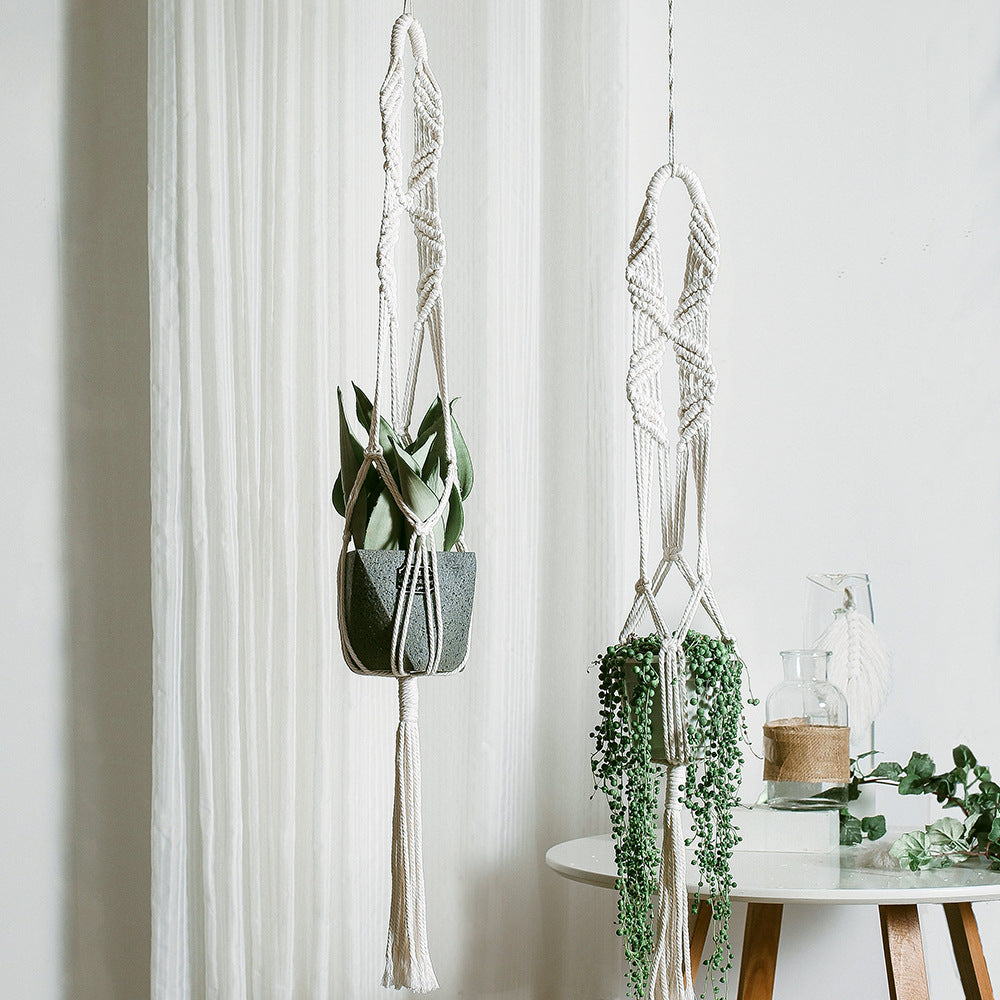 Cotton Rope Hanging Plant Basket 95cm Garden & Balcony Decor