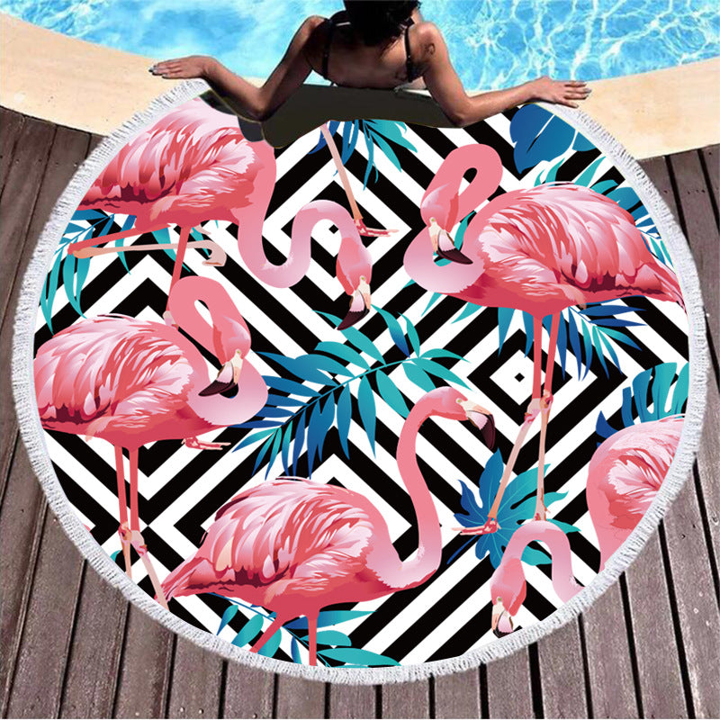 Round Printed Beach Towel - Microfiber Picnic & Pool Cover 150x150cm