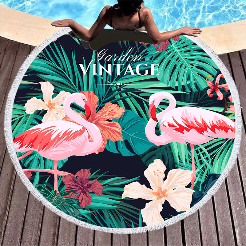 Round Printed Beach Towel - Microfiber Picnic & Pool Cover 150x150cm