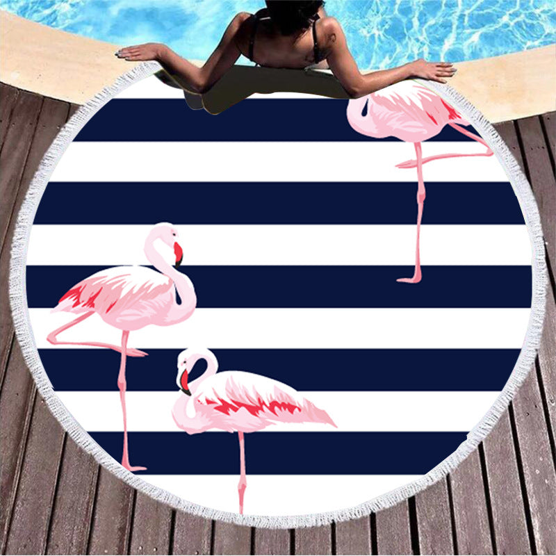 Round Printed Beach Towel - Microfiber Picnic & Pool Cover 150x150cm