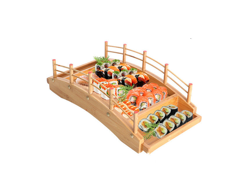 Bamboo Sushi Boat Platter with Arch Bridge for Sashimi and Seafood Serving
