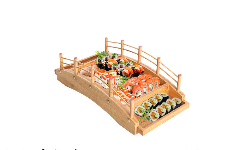 Bamboo Sushi Boat Platter with Arch Bridge for Sashimi and Seafood Serving