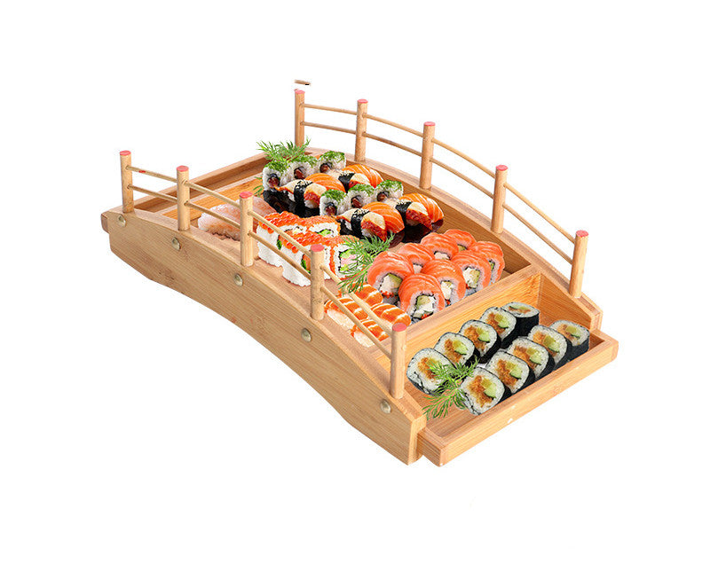 Bamboo Sushi Boat Platter with Arch Bridge for Sashimi and Seafood Serving