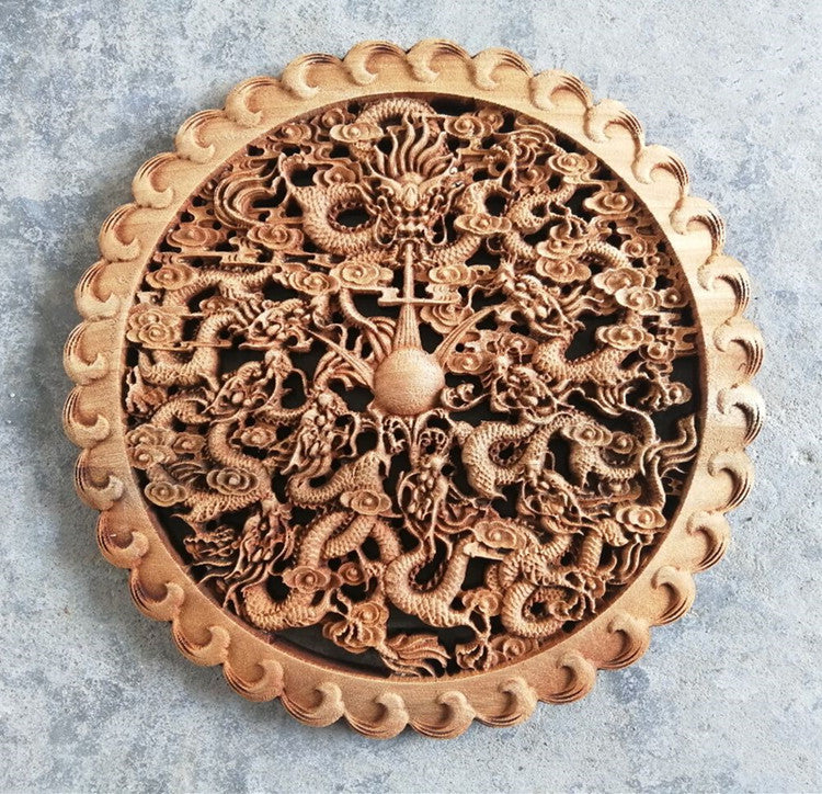 Small Wooden Pendant Ornament for Home Decoration - Camphor Wood, Hollow Carving