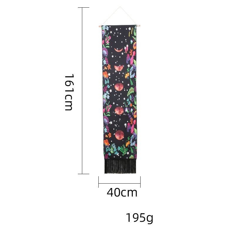 Lunar Eclipse Floral Tapestry Wall Hanging with Fringed Edges - Cotton Linen Material