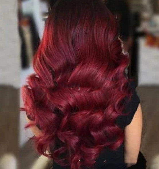 Long Curly Hair Wig - Wine Red