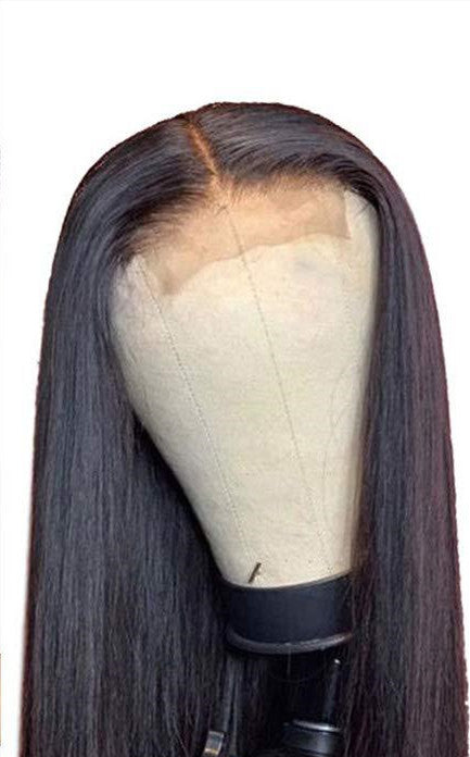 European & American Front Lace Wig Long Straight Hair - Black, Mid-Point Style