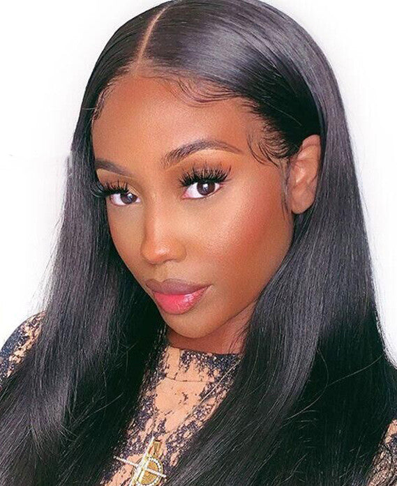 European & American Front Lace Wig Long Straight Hair - Black, Mid-Point Style