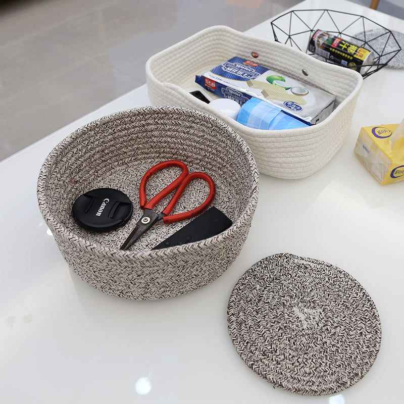 Hand-Woven Cotton Linen Storage Basket - Multi-Size & Color Options