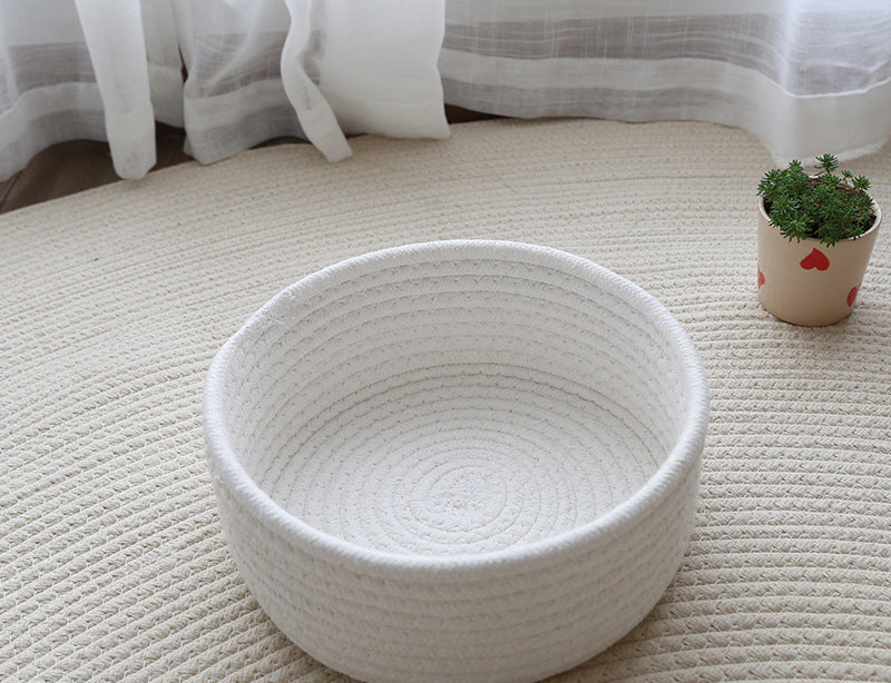 Hand-Woven Cotton Linen Storage Basket - Multi-Size & Color Options