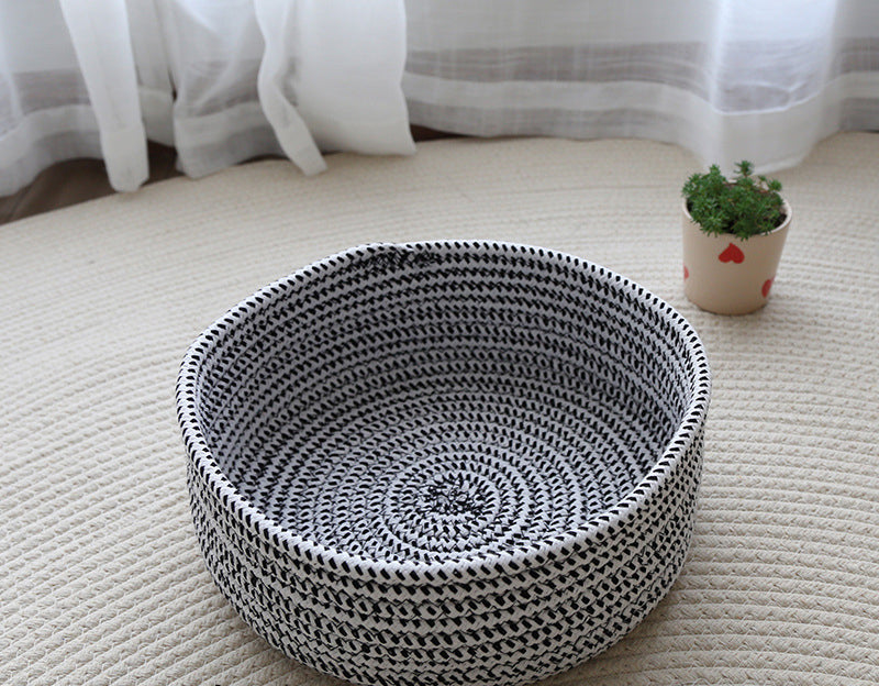 Hand-Woven Cotton Linen Storage Basket - Multi-Size & Color Options