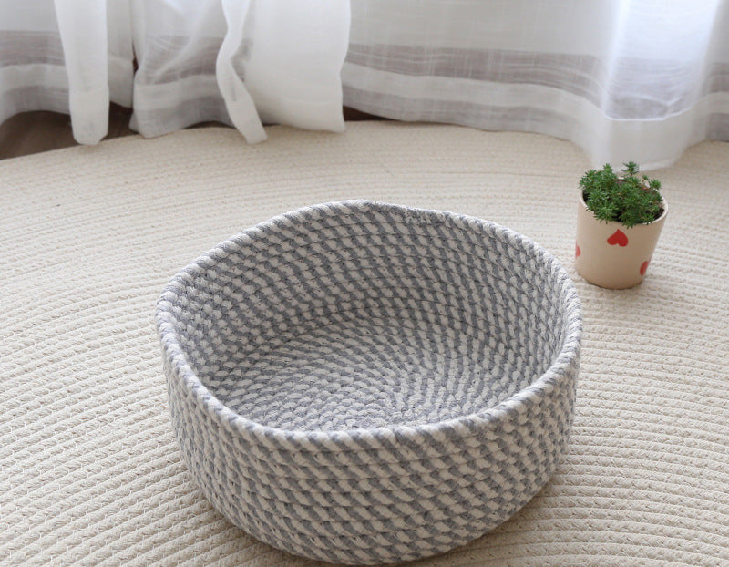 Hand-Woven Cotton Linen Storage Basket - Multi-Size & Color Options
