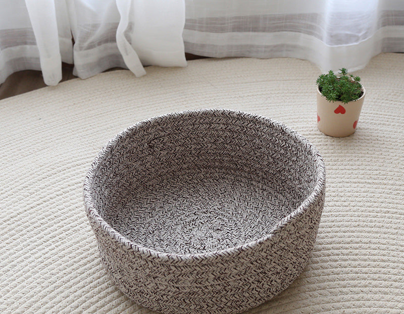 Hand-Woven Cotton Linen Storage Basket - Multi-Size & Color Options