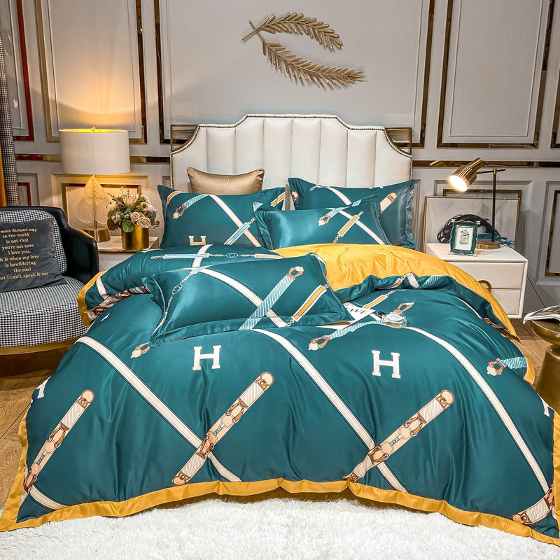 Silk Bedding Set 4 Piece Spring Summer Washed Silk Bed Linen - Multiple Sizes & Styles