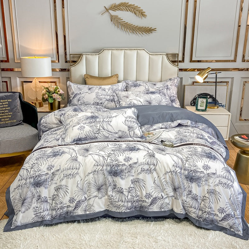 Silk Bedding Set 4 Piece Spring Summer Washed Silk Bed Linen - Multiple Sizes & Styles
