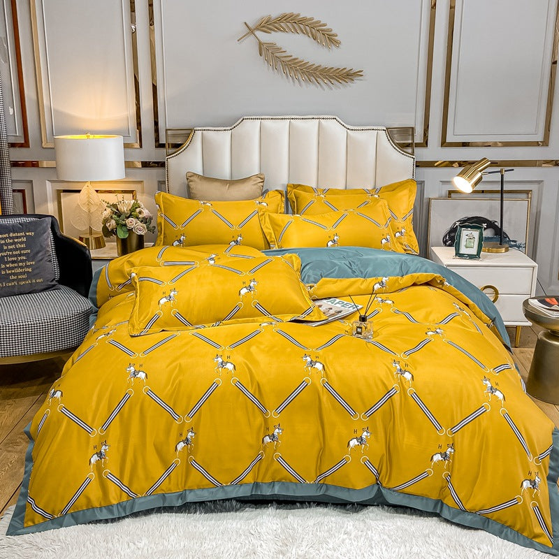 Silk Bedding Set 4 Piece Spring Summer Washed Silk Bed Linen - Multiple Sizes & Styles