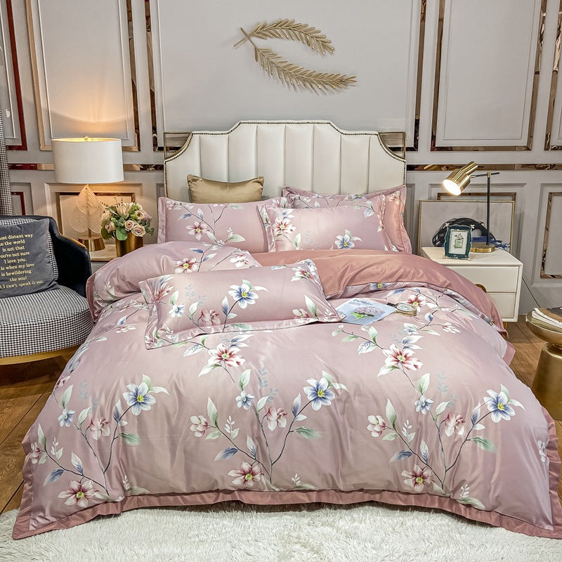 Silk Bedding Set 4 Piece Spring Summer Washed Silk Bed Linen - Multiple Sizes & Styles