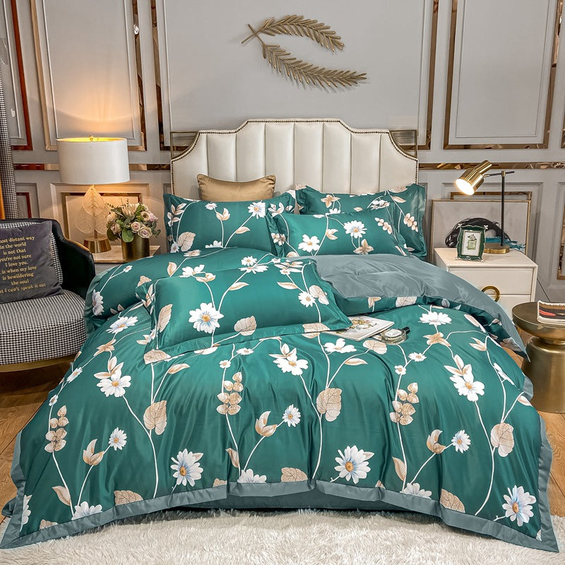 Silk Bedding Set 4 Piece Spring Summer Washed Silk Bed Linen - Multiple Sizes & Styles