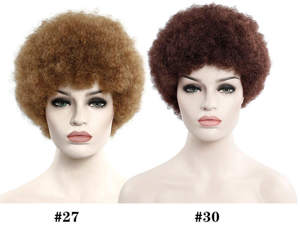 African Curly Synthetic Wig Short Exploded Headgear - Adjustable Color Options
