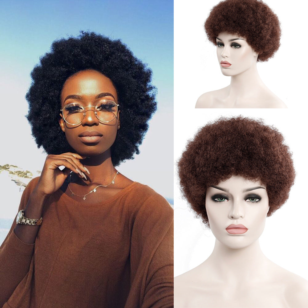 African Curly Synthetic Wig Short Exploded Headgear - Adjustable Color Options