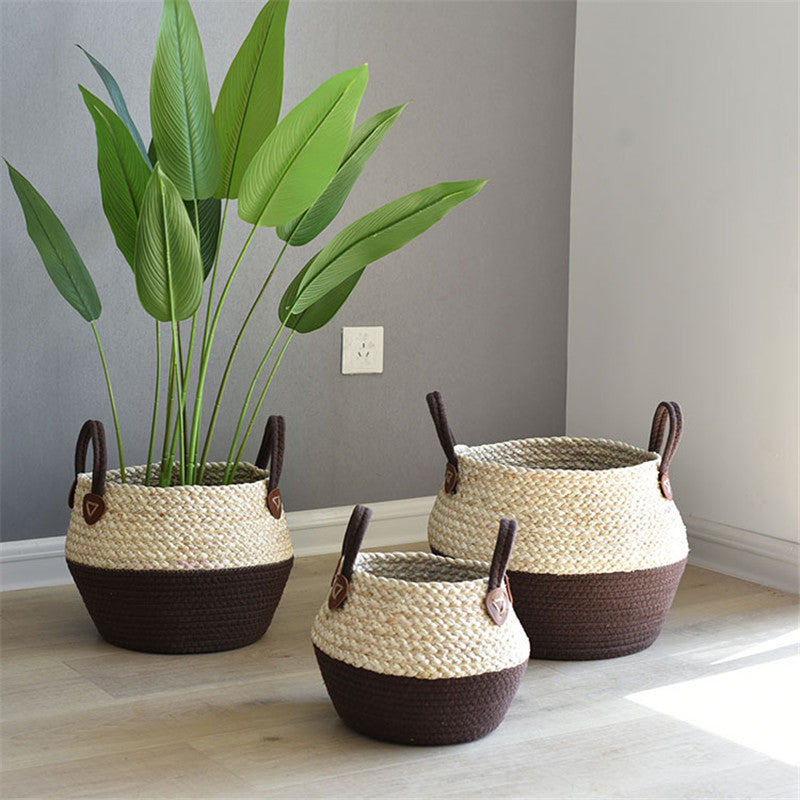 Handmade Seaweed & Straw Basket Plant Pot Container Home Decor
